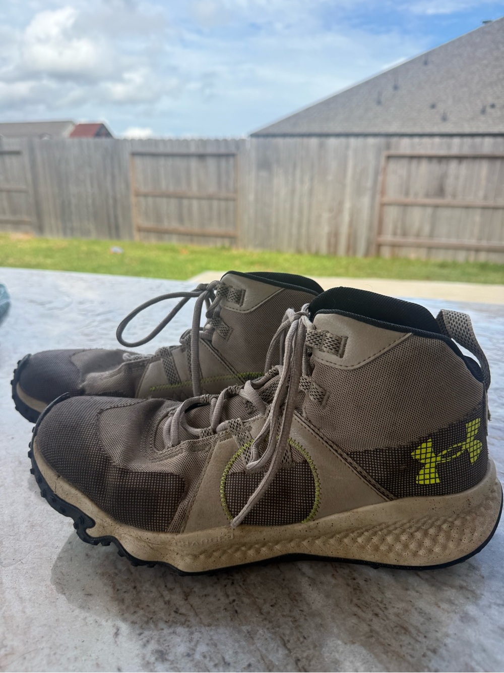 Under Armour Kids Tan and Lime High-Top Sneakers